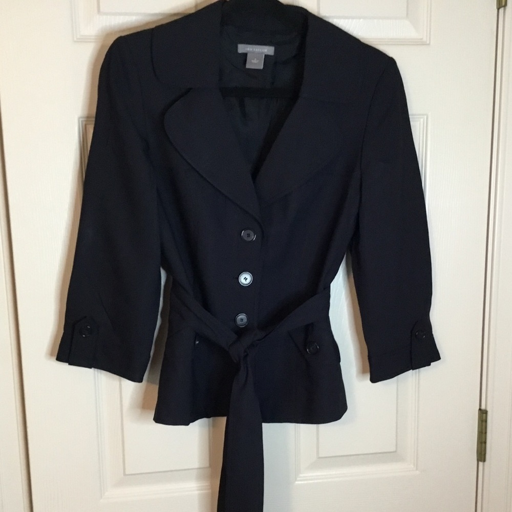 Ann Taylor Wool Blend Black Blazer with Detachable Waist Tie - Size 4